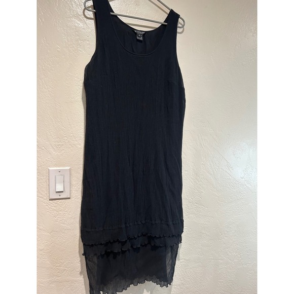 Citron Santa Monica Dresses & Skirts - Citron Santa Monica Black Cotton Silk Crinkle Tiered Ruffle Dress Womens 2X